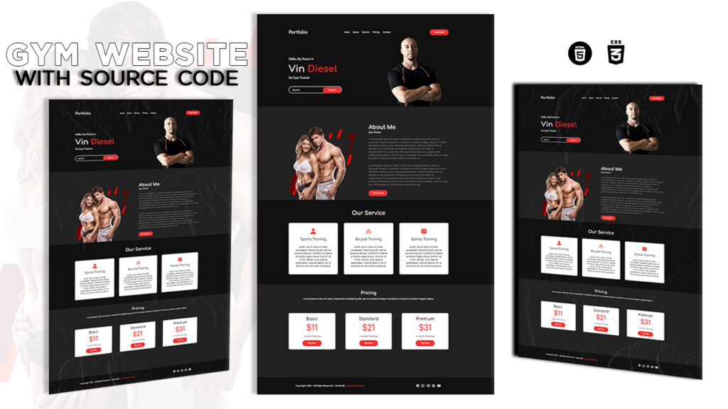 complete gym website template with html and css with source code